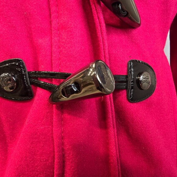 Guess Womens Hooded Lined Wool Blend Coat Zip/Toggle Close Fuchsia Size S NWOT - Picture 7 of 14